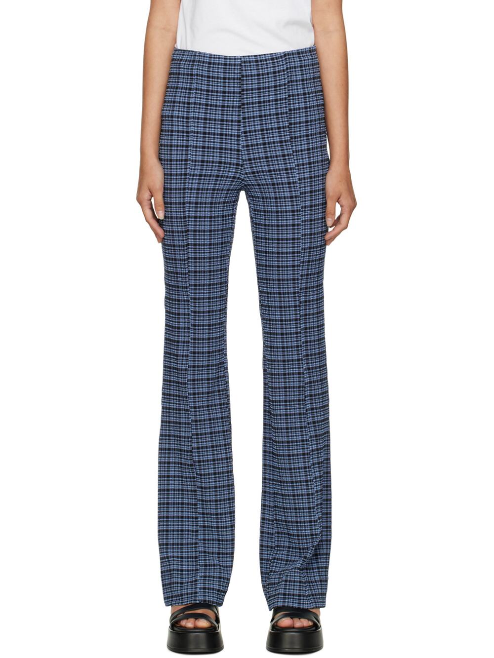 Ganni Textured Blue Plaid Pants Size 32 EU / US 0
